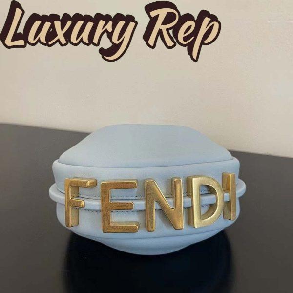 Replica Fendi Women FF Nano Fendigraphy Light Blue Leather Charm 7