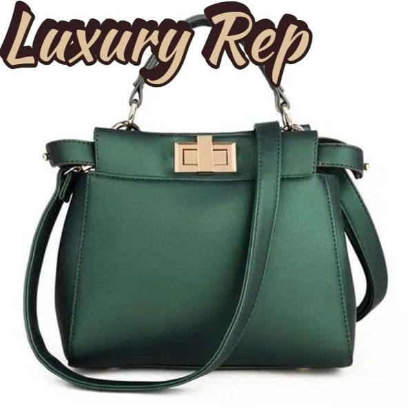 Replica Fendi Women FF Peekaboo Medium Calfskin Leather Bag-Dark Green