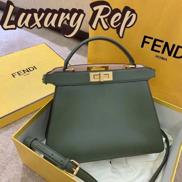 Replica Fendi Women FF Peekaboo Medium Calfskin Leather Bag-Dark Green 3