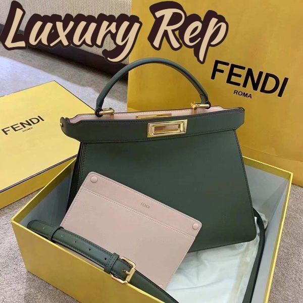 Replica Fendi Women FF Peekaboo Medium Calfskin Leather Bag-Dark Green 4