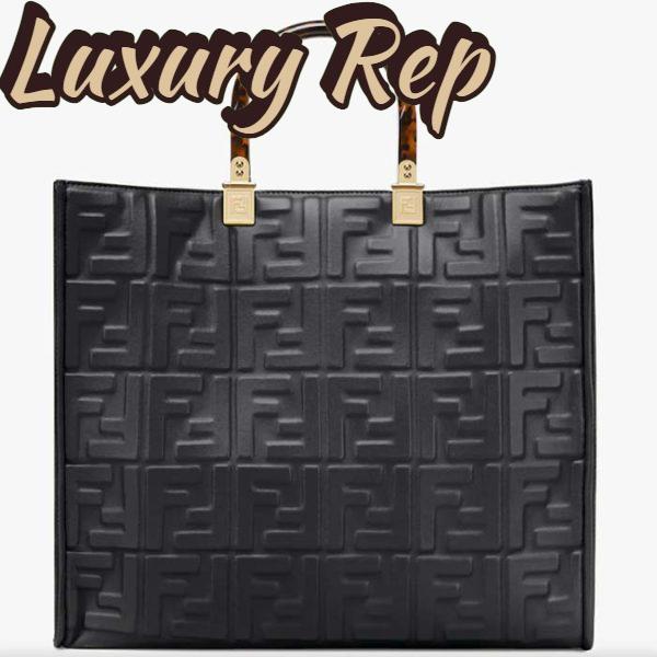 Replica Fendi Women FF Sunshine Medium Black Leather Shopper