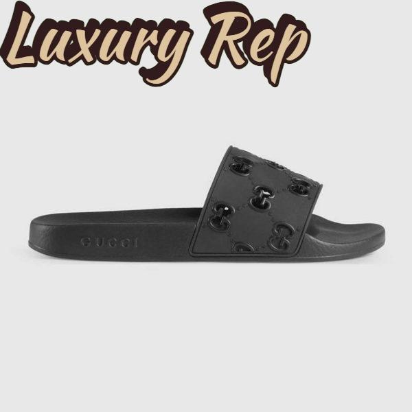 Replica Gucci Men’s Rubber GG Slide Sandal-Black