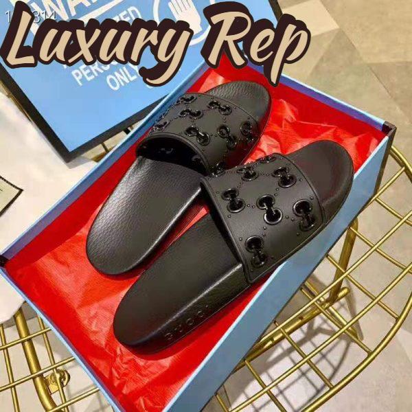 Replica Gucci Men’s Rubber GG Slide Sandal-Black 3