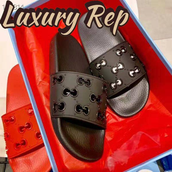 Replica Gucci Men’s Rubber GG Slide Sandal-Black 4