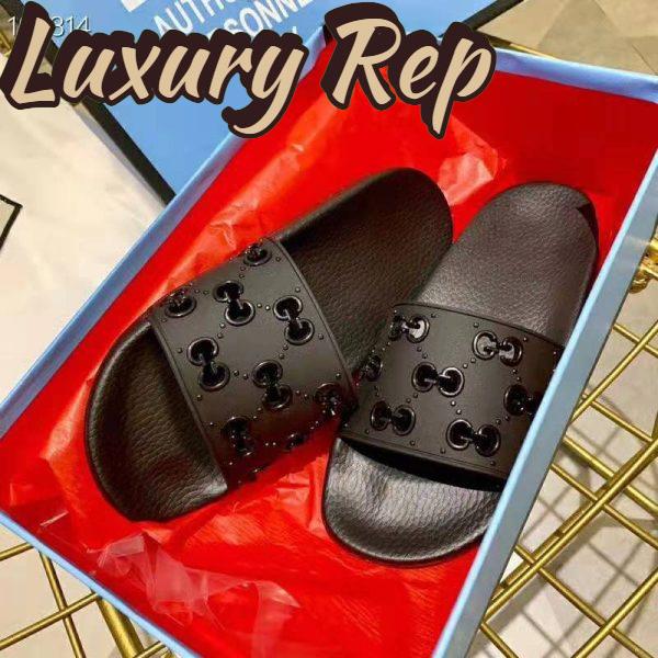 Replica Gucci Men’s Rubber GG Slide Sandal-Black 5