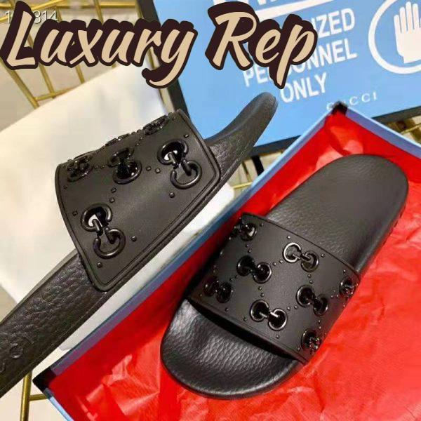 Replica Gucci Men’s Rubber GG Slide Sandal-Black 6