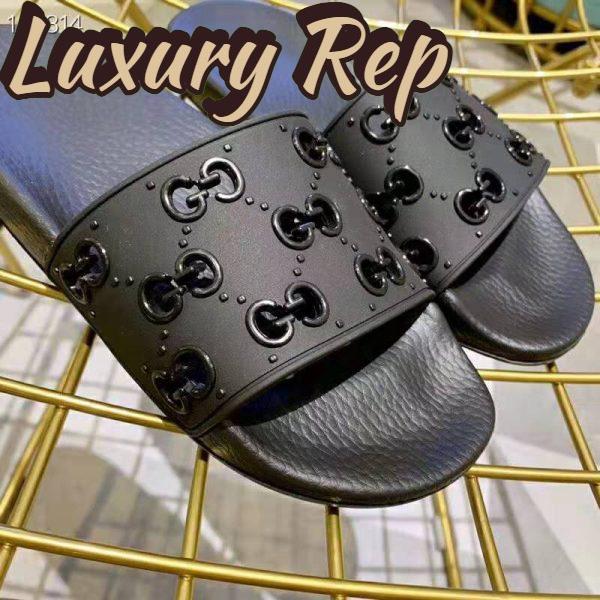 Replica Gucci Men’s Rubber GG Slide Sandal-Black 8