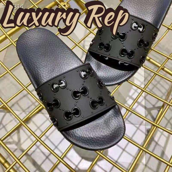 Replica Gucci Men’s Rubber GG Slide Sandal-Black 9