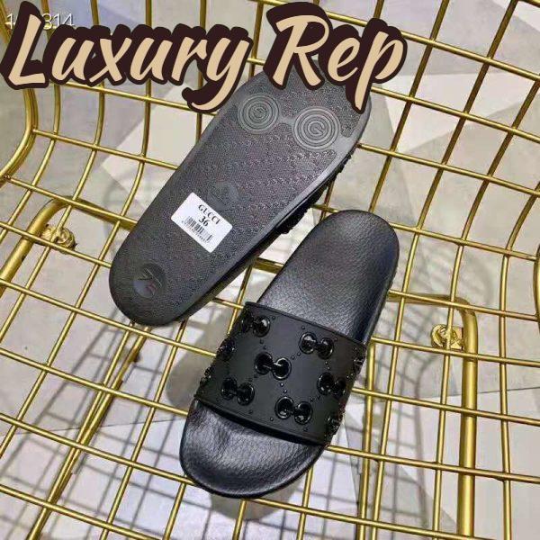 Replica Gucci Men’s Rubber GG Slide Sandal-Black 10