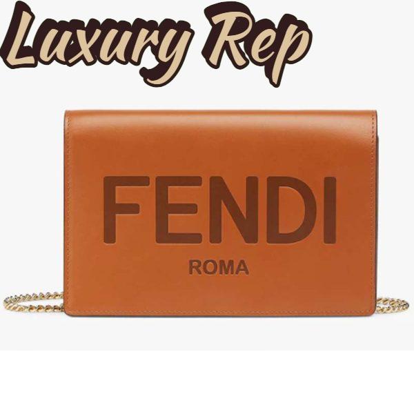 Replica Fendi Women FF Wallet On Chain Brown Leather Mini Bag