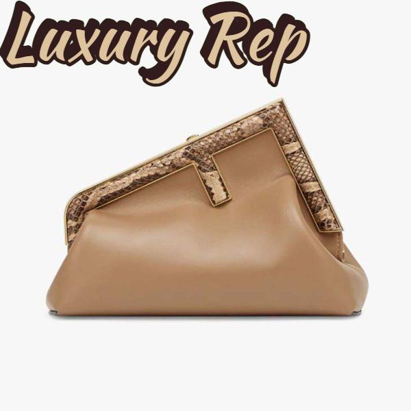 Replica Fendi Women First Small Beige Leather Bag with Exotic Details