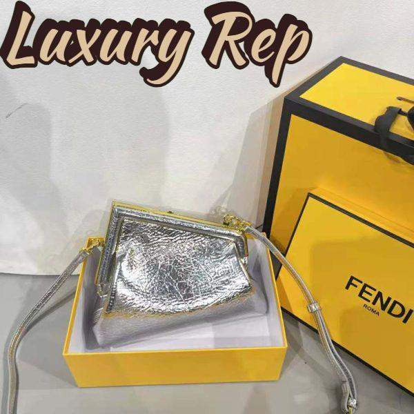 Replica Fendi Women First Small Silver Laminated Leather Bag 4