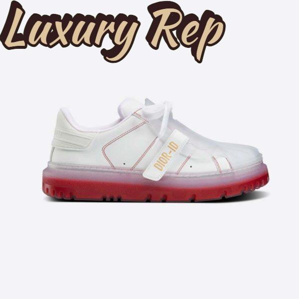Replica Dior Women Dior-Id Sneaker White Calfskin and Transparent Red Rubber