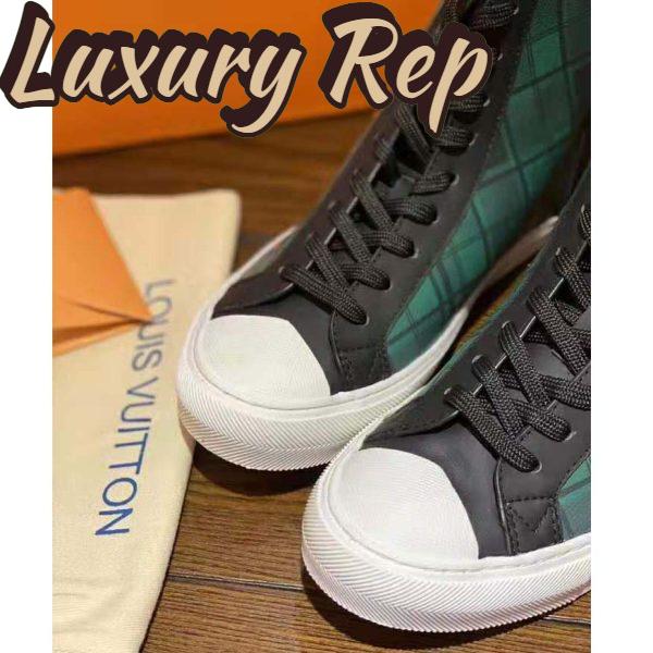 Replica Louis Vuitton LV Unisex Tattoo Sneaker Boot in Damier Tartan Canvas-Green 9