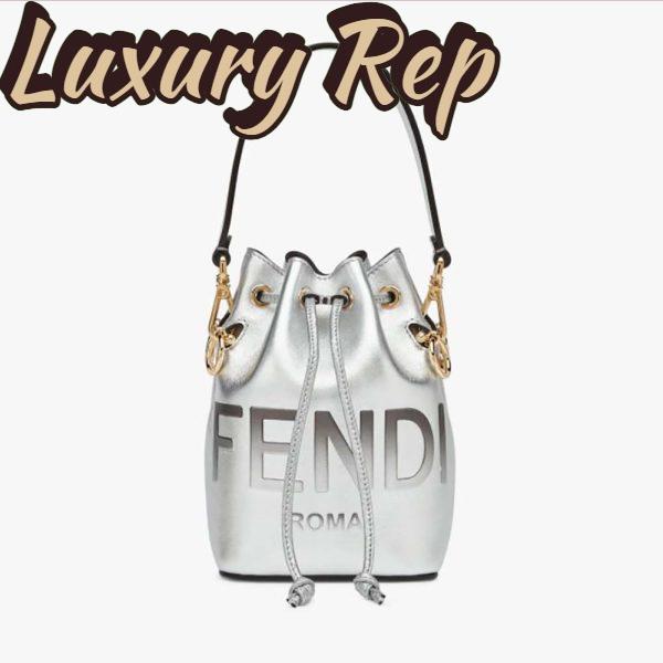 Replica Fendi Women Mon Tresor Silver Laminated Leather Mini Bag 2