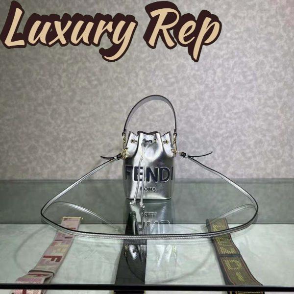 Replica Fendi Women Mon Tresor Silver Laminated Leather Mini Bag 3