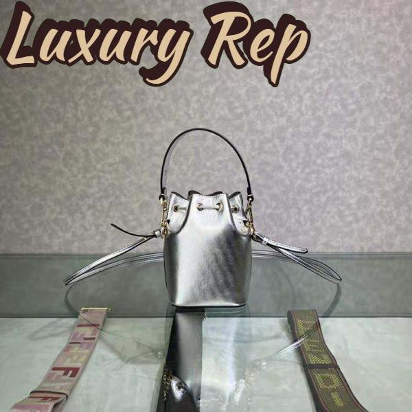 Replica Fendi Women Mon Tresor Silver Laminated Leather Mini Bag 4