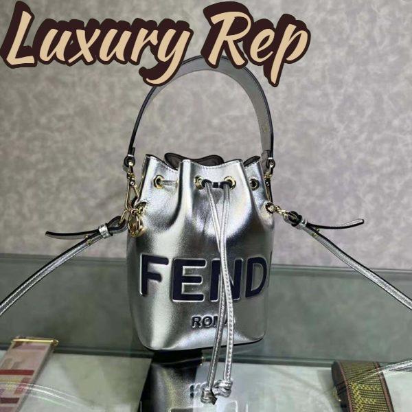 Replica Fendi Women Mon Tresor Silver Laminated Leather Mini Bag 5
