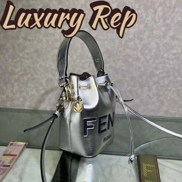 Replica Fendi Women Mon Tresor Silver Laminated Leather Mini Bag 6