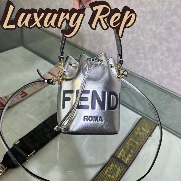 Replica Fendi Women Mon Tresor Silver Laminated Leather Mini Bag 7