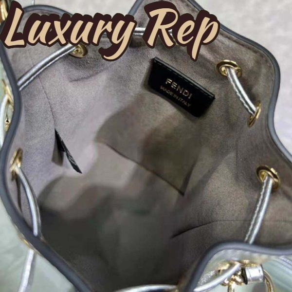 Replica Fendi Women Mon Tresor Silver Laminated Leather Mini Bag 9