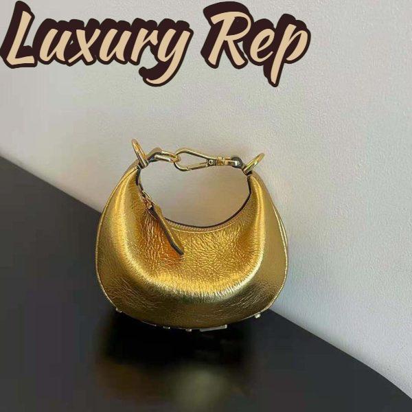 Replica Fendi Women Nano Fendigraphy Gold Leather Charm 3
