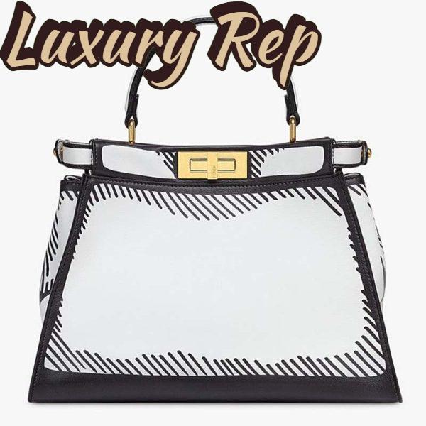 Replica Fendi Women Peekaboo Iconic Medium White Leather FF Print Bag