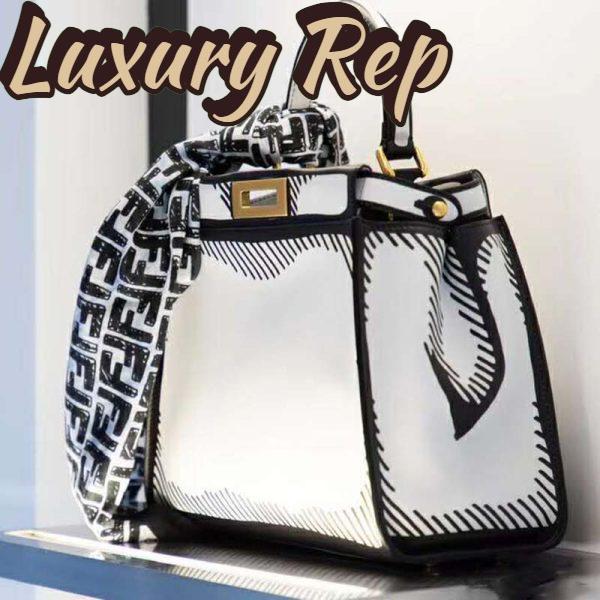 Replica Fendi Women Peekaboo Iconic Medium White Leather FF Print Bag 5