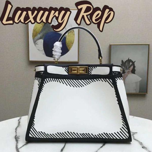 Replica Fendi Women Peekaboo Iconic Medium White Leather FF Print Bag 7