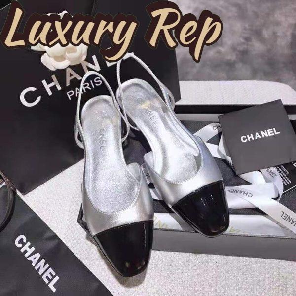 Replica Chanel Women Slingbacks in Metallic Lambskin & Satin-Silver 3