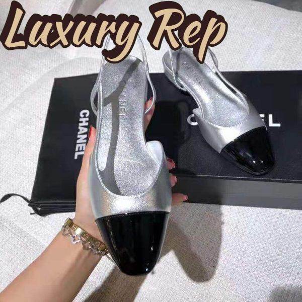 Replica Chanel Women Slingbacks in Metallic Lambskin & Satin-Silver 7
