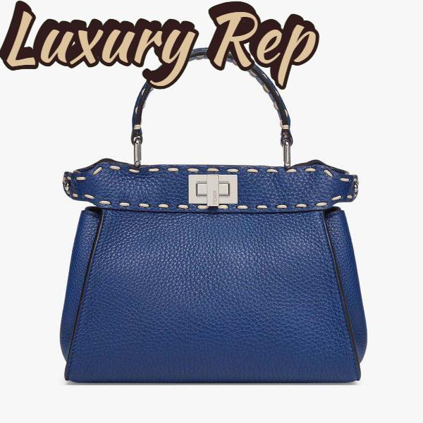 Replica Fendi Women Peekaboo Iconic Mini Full Grain Leather Bag-Navy