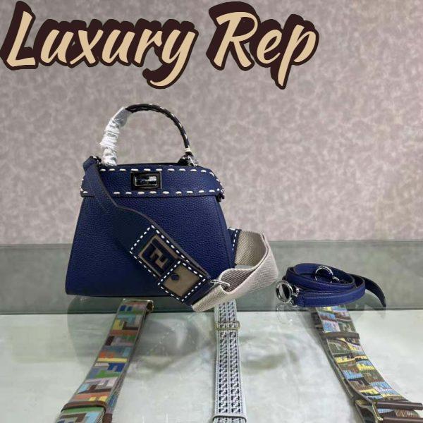 Replica Fendi Women Peekaboo Iconic Mini Full Grain Leather Bag-Navy 3
