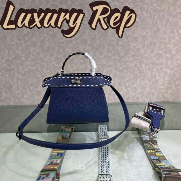 Replica Fendi Women Peekaboo Iconic Mini Full Grain Leather Bag-Navy 4