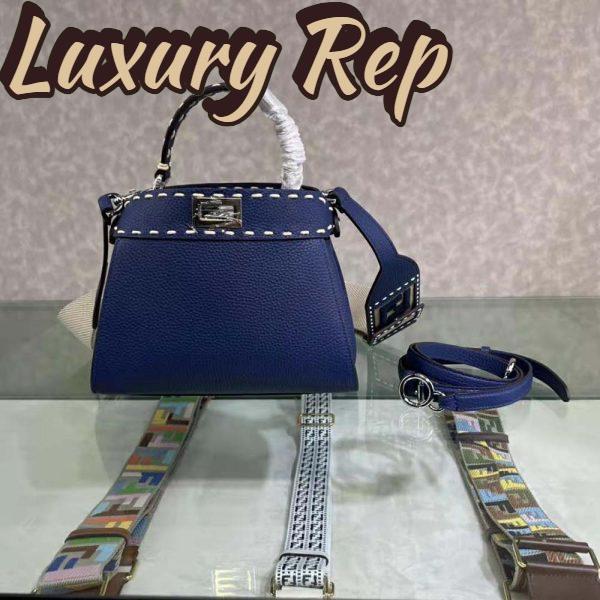 Replica Fendi Women Peekaboo Iconic Mini Full Grain Leather Bag-Navy 5