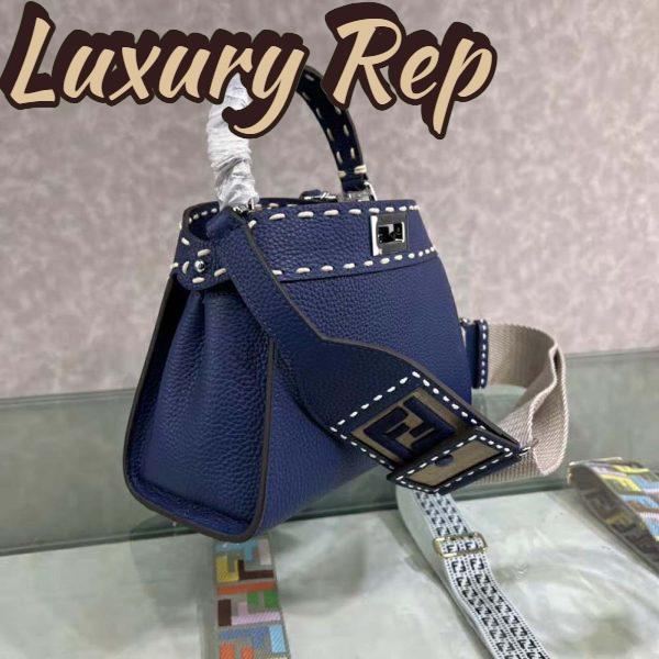 Replica Fendi Women Peekaboo Iconic Mini Full Grain Leather Bag-Navy 6