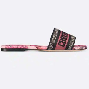 Replica Dior Unisex CD Dway Slide Embroidered Cotton Indy Pink Multicolor Toile De Jouy Voyage