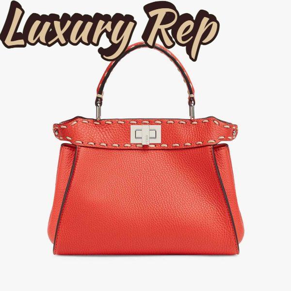Replica Fendi Women Peekaboo Iconic Mini Full Grain Leather Bag-Red