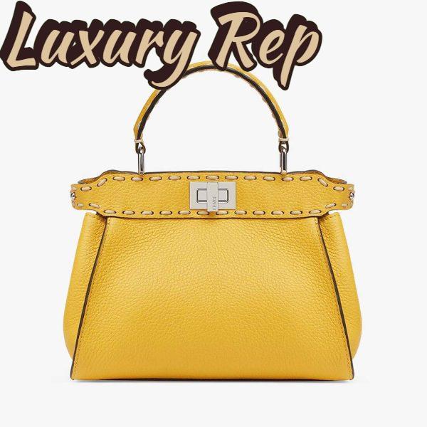 Replica Fendi Women Peekaboo Iconic Mini Full Grain Leather Bag-Yellow
