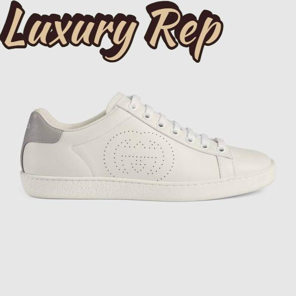 Replica Gucci GG Unisex Ace Sneaker Perforated Interlocking G White Leather