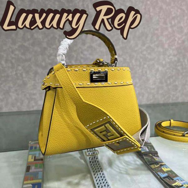 Replica Fendi Women Peekaboo Iconic Mini Full Grain Leather Bag-Yellow 5