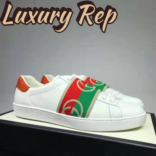 Replica Gucci GG Unisex Ace Sneaker with Elastic Web Interlocking G White Leather 3