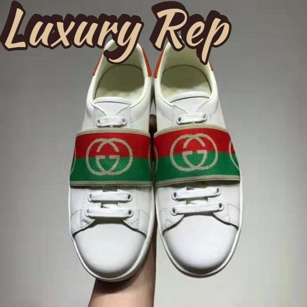 Replica Gucci GG Unisex Ace Sneaker with Elastic Web Interlocking G White Leather 7