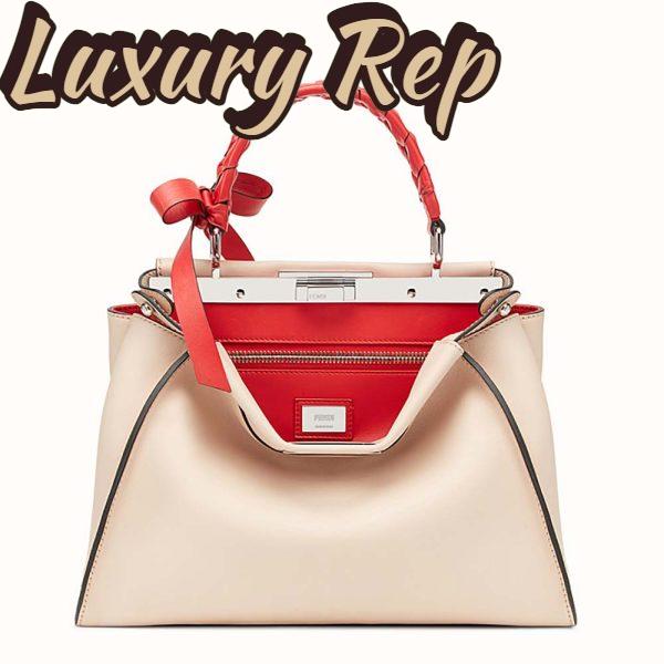 Replica Fendi Women Peekaboo Rregular Pink Leather Bag-White 2
