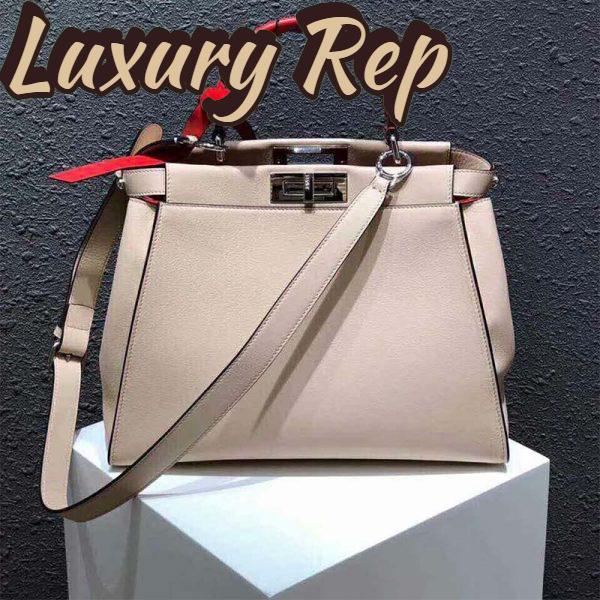 Replica Fendi Women Peekaboo Rregular Pink Leather Bag-White 3