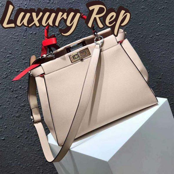 Replica Fendi Women Peekaboo Rregular Pink Leather Bag-White 4