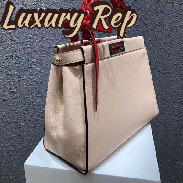 Replica Fendi Women Peekaboo Rregular Pink Leather Bag-White 5