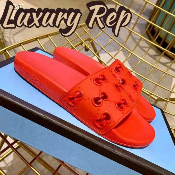 Replica Gucci Men’s Rubber GG Slide Sandal-Red 7