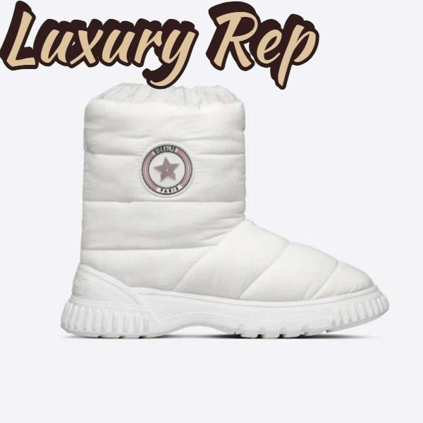 Replica Dior Women Shoes CD Dior Frost Ankle Boot White Quilted Nylon Shearling