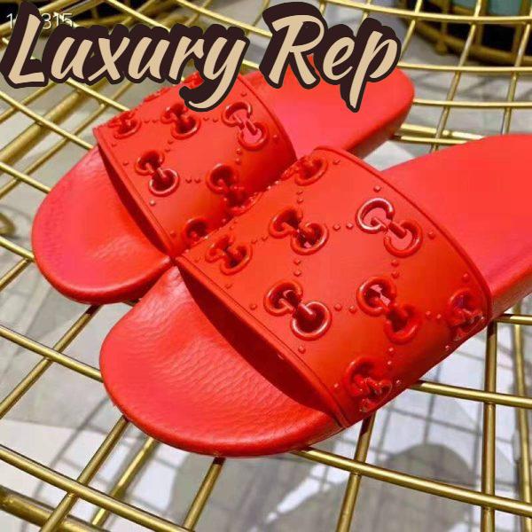 Replica Gucci Men’s Rubber GG Slide Sandal-Red 8